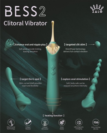 Zalo - Bess 2 Heating Dual Vibrator - Turquoise Green photo