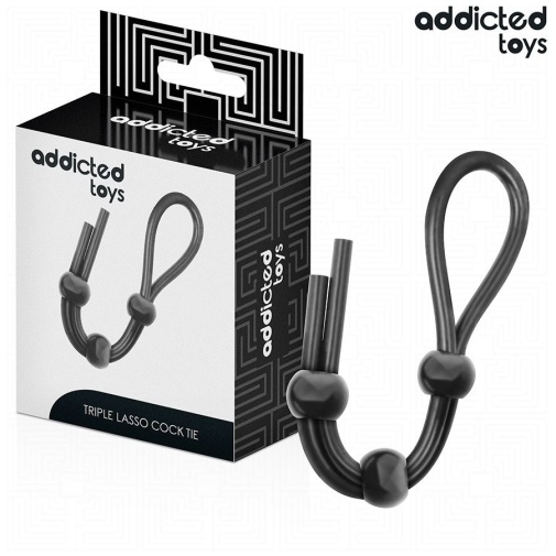 Addicted Toys - 三重套索箍睪陰莖環 - 黑色 照片