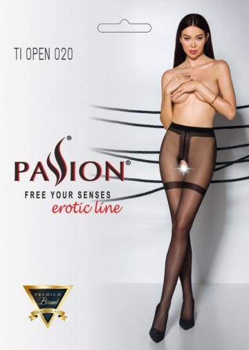 Passion - Tiopen 020 開襠絲襪 - 黑色 - 3/4 照片