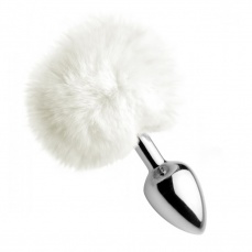 Tailz - Fluffy Bunny Tail Metal Anal Plug - White photo