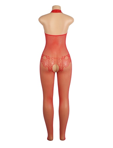 Ohyeah - Lace Turtleneck Bodystocking - Red - M photo