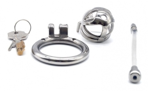 FAAK - Chastity Cage 04 w Catheter 45mm - Silver photo