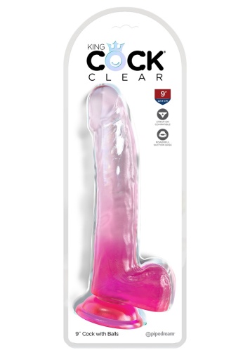 King Cock - 9" Clear Cock w Balls - Pink photo