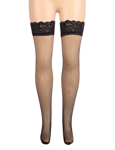 Ohyeah - Lace Rhinestone Stockings - Black - XL photo