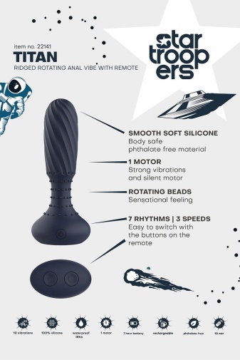 Dreamtoys - Titan 旋转式震动扭纹后庭塞 连遥控器 - 蓝色 照片