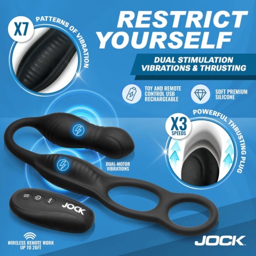 Jock - 强力抽插后庭塞连阴茎环 - 黑色 照片