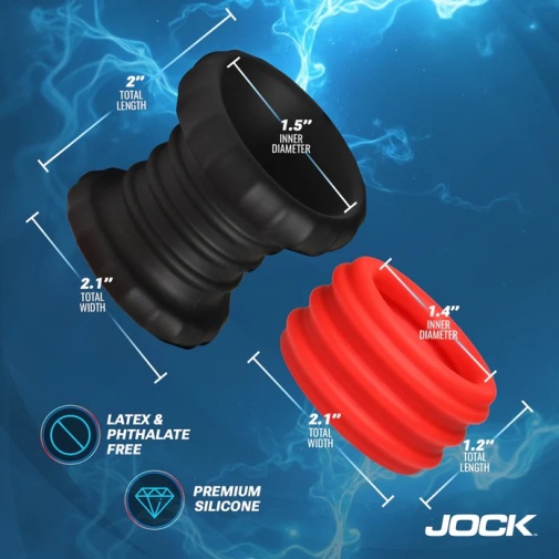 Jock - 2合1 强力箍睾环 - 黑/红色 照片