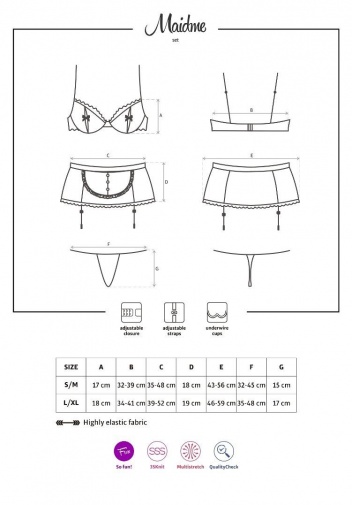 Obsessive - Maidme 女僕服裝 5件套裝 - 黑色 - S/M 照片