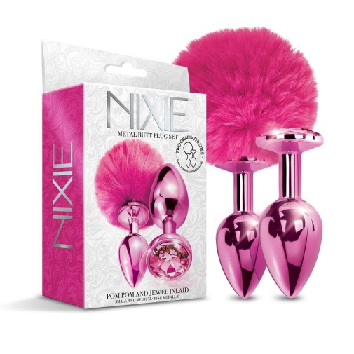 Nixie - 兔尾宝石金属后庭塞套装 - 粉红色 照片