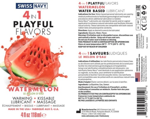 Swiss Navy - 4合1可食用潤滑濟 西瓜味 - 118ml 照片
