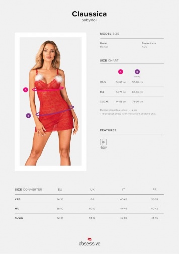 Obsessive - Claussica Babydoll & Thong - Red - M/L photo