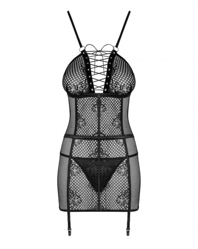 Obsessive - Basitta Chemise & Thong - Black - S/M photo