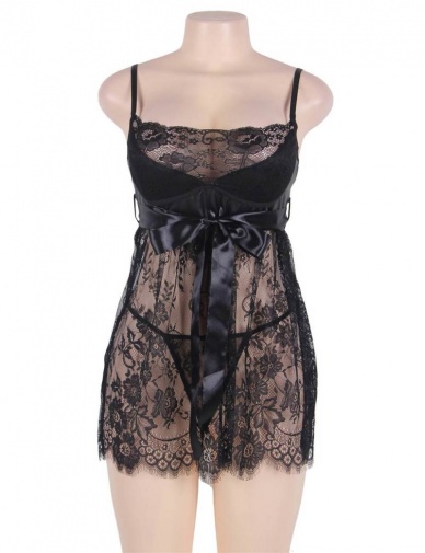 Ohyeah - Lace Chest Pad Babydoll - Black - M photo