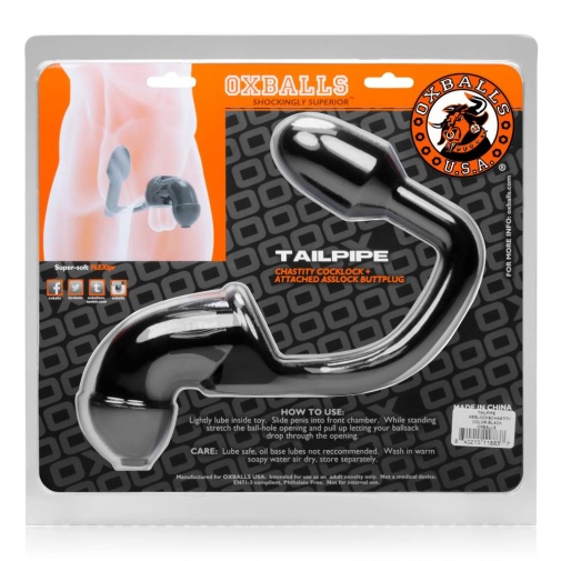 Oxballs - Tailpipe Chastity Cock Asslock - Black photo