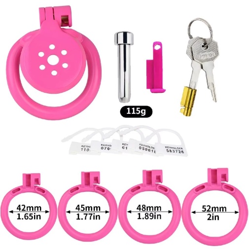 FAAK - Resin Chastity Cage 45mm w Catheter - Pink photo