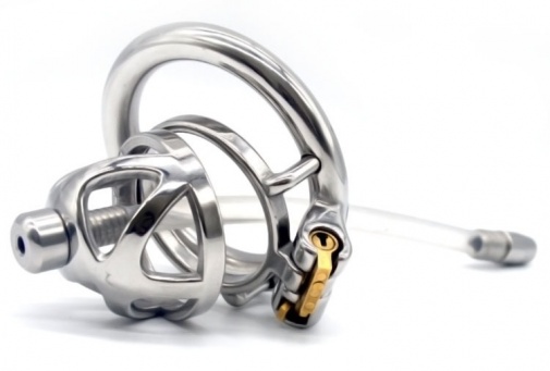 FAAK - Chastity Cage 04 w Catheter 45mm - Silver photo
