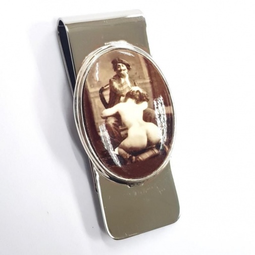 Victorian Style Erotic Enamel 'Artist' Money Clip 925 sterling Silver photo