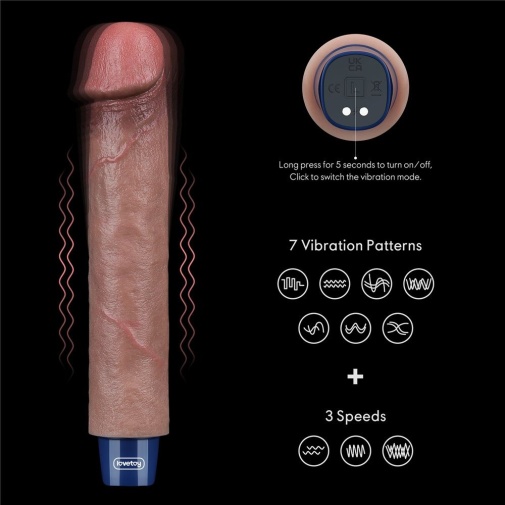 Lovetoy - 9" 超柔软仿真震动假阳具 - 啡色 照片