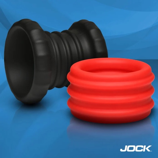 Jock - 2合1 强力箍睾环 - 黑/红色 照片