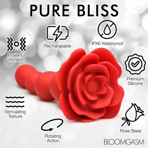 Bloomgasm - 10X 玫瑰花形 旋轉震動後庭珠 - 紅色 照片