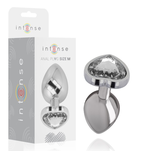 Intense - 金屬心型寶石後庭肛塞 中碼 - 透明色 照片