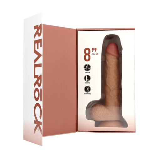 RealRock - 8" Thrusting Vibro Dildo w Balls - Caramel photo