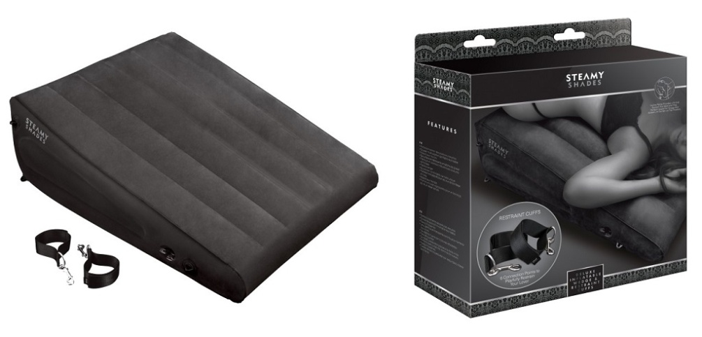 Reusable, inflatable position ramp allows you to perfect sex... Steamy Shades - Deluxe Pillow w Restraint Cuffs photo-2