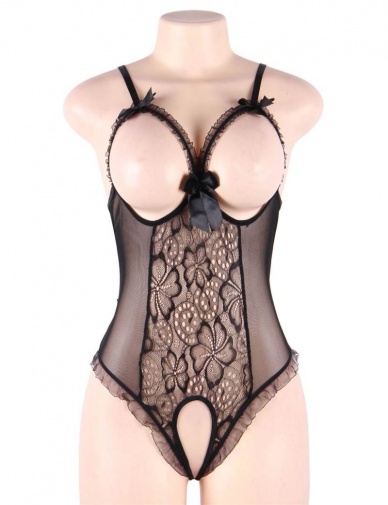 Ohyeah - Crotchless Lace Teddy - Black - M photo