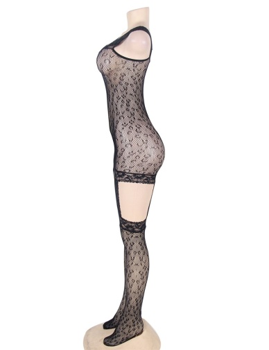 Ohyeah - Leopard Bodystocking w Garter - Black - M photo