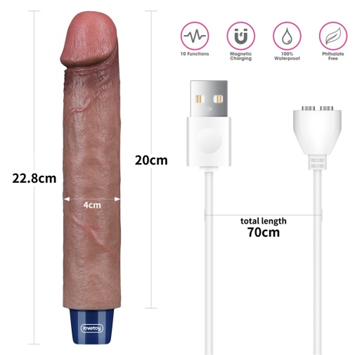 Lovetoy - 9" 超柔软仿真震动假阳具 - 啡色 照片