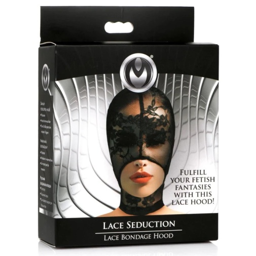 Master Series - Lace Seduction Bondage Hood - Black photo