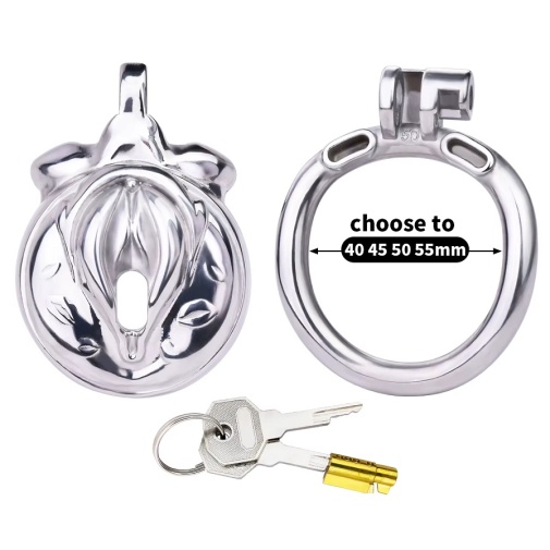 FAAK - 仿陰唇金屬製男用貞操鎖 45mm - 黑色 照片