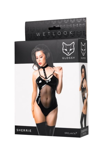 Glossy - Sherrie Wetlook 性感彈性纖維連身內衣 - 黑色 - 中碼 照片