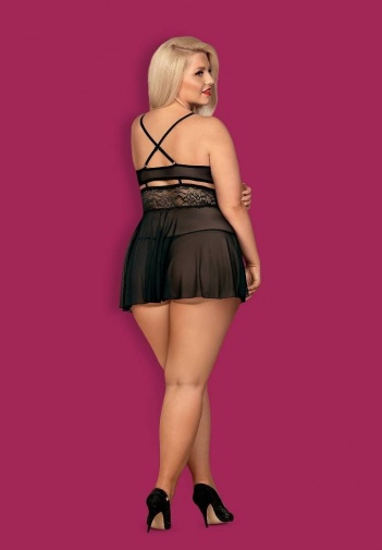Obsessive - 838-BAB-1 Babydoll & Thong - Black - XXL photo