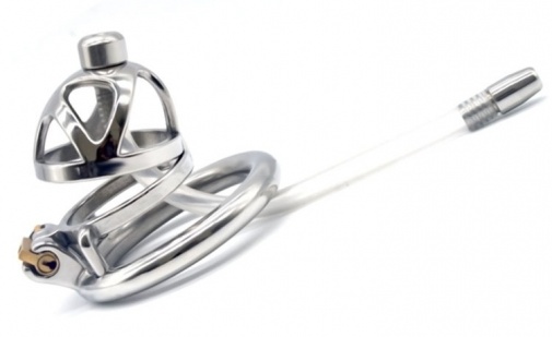 FAAK - Chastity Cage 04 w Catheter 45mm - Silver photo