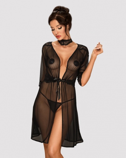 Obsessive - Lucita Peignoir - Black - L/XL photo