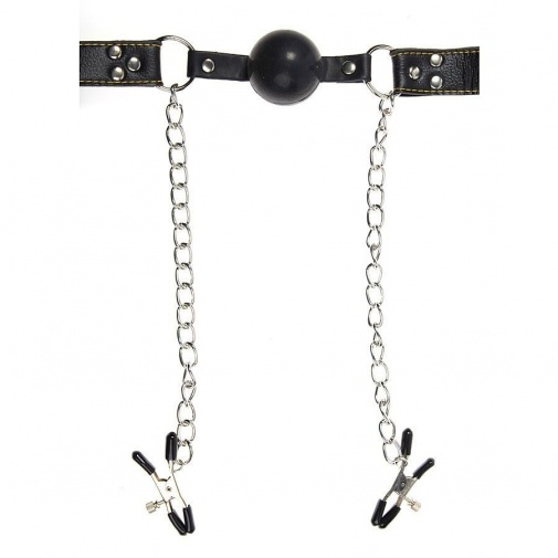 Fetish Fantasy - Ball Gag & Nipple Clamps - Black photo