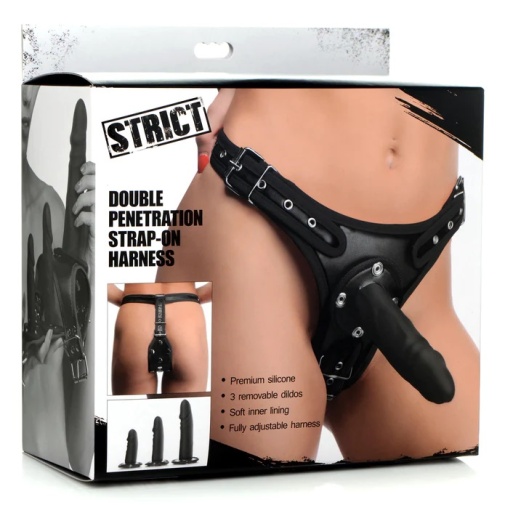 Strict - Double Penetration Strap-On Harness - Black photo