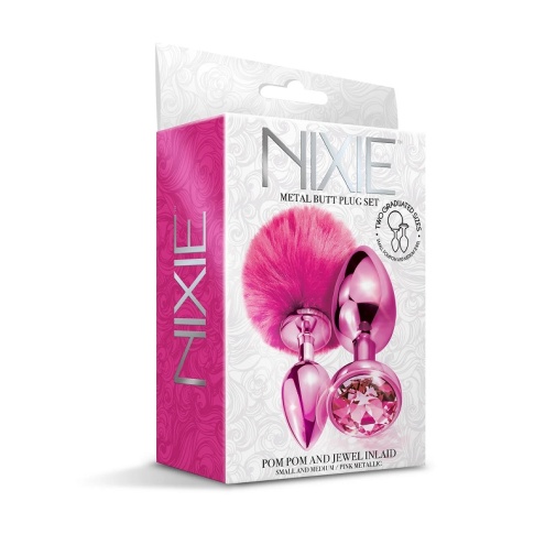 Nixie - 兔尾宝石金属后庭塞套装 - 粉红色 照片